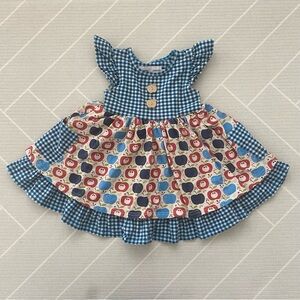Smocked Sweets Blue Gingham with Apple Print Dress Girl’s size 2